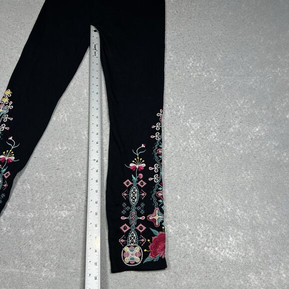 Johnny Was Los Angeles Leggings Womens S Black Floral Embroidered Stretch Cotton - Picture 6 of 10